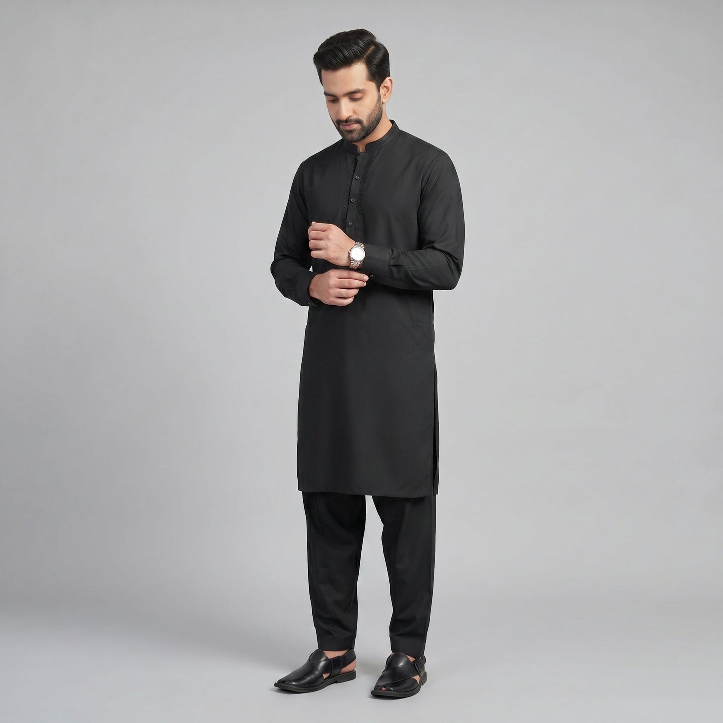 BLACK SEMI-FORMAL KAMEEZ SHALWAR