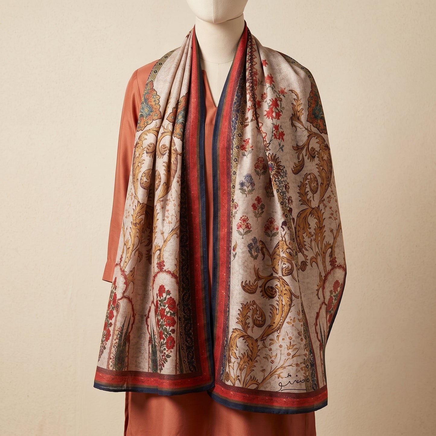 Vintage Floral Silk Stole