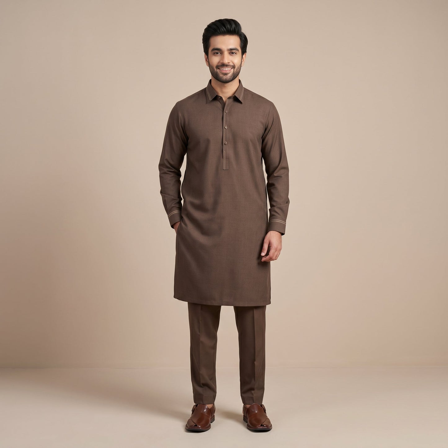 BROWN SEMI-FORMAL KAMEEZ SHALWAR