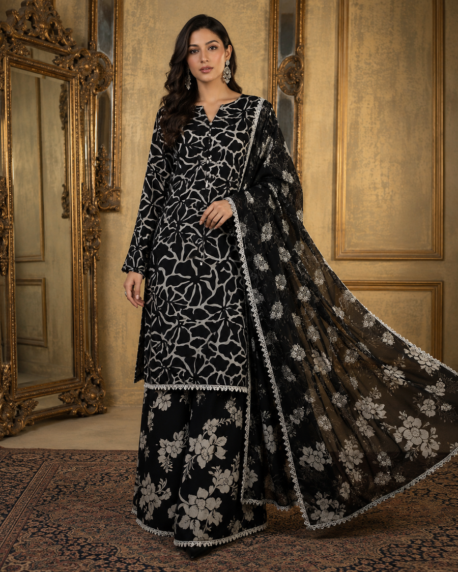 3 Piece Unstitched Embroidered Lawn Suit