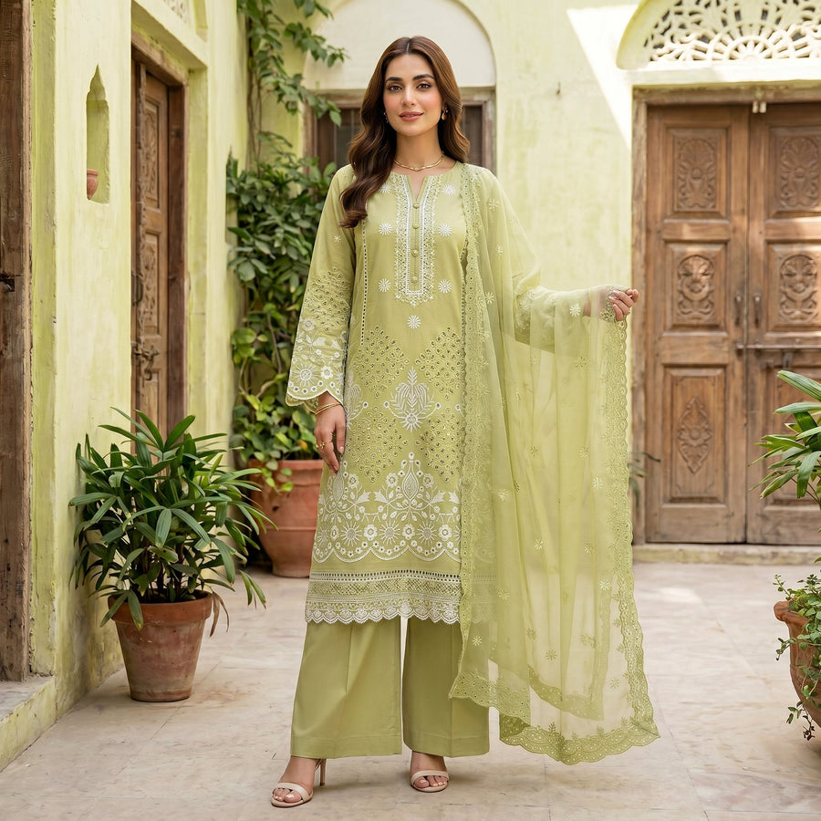3 Piece Unstitched Embroidered Lawn Suit