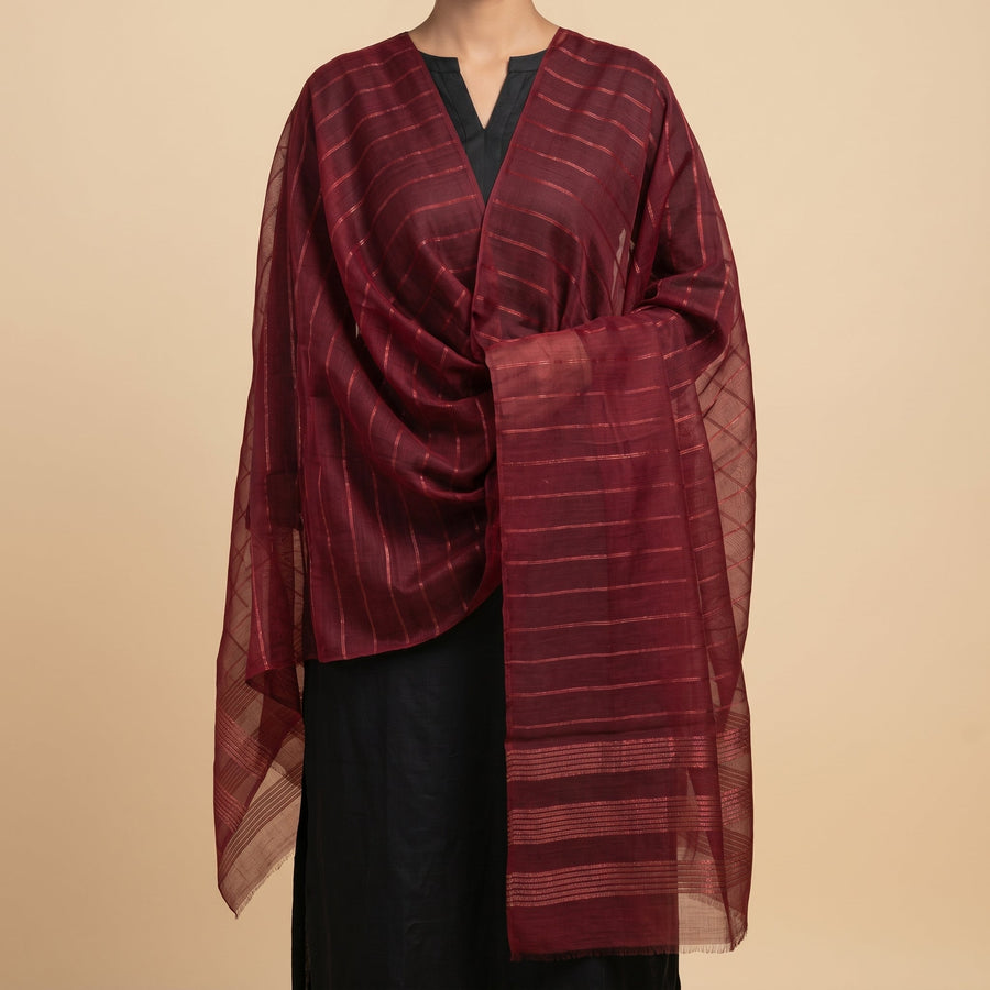 Maroon Zari Striped Stole