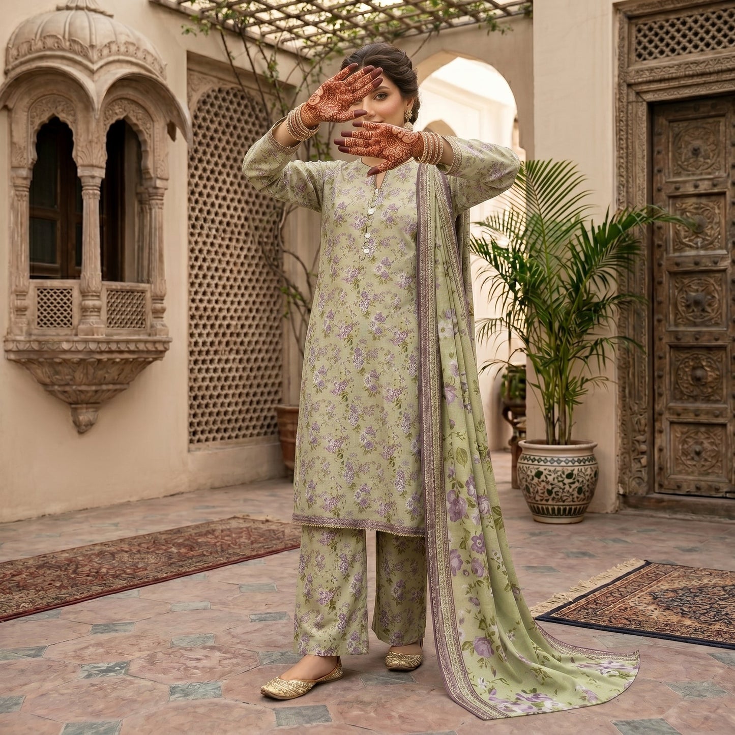 3 Piece Unstitched Embroidered Lawn Suit