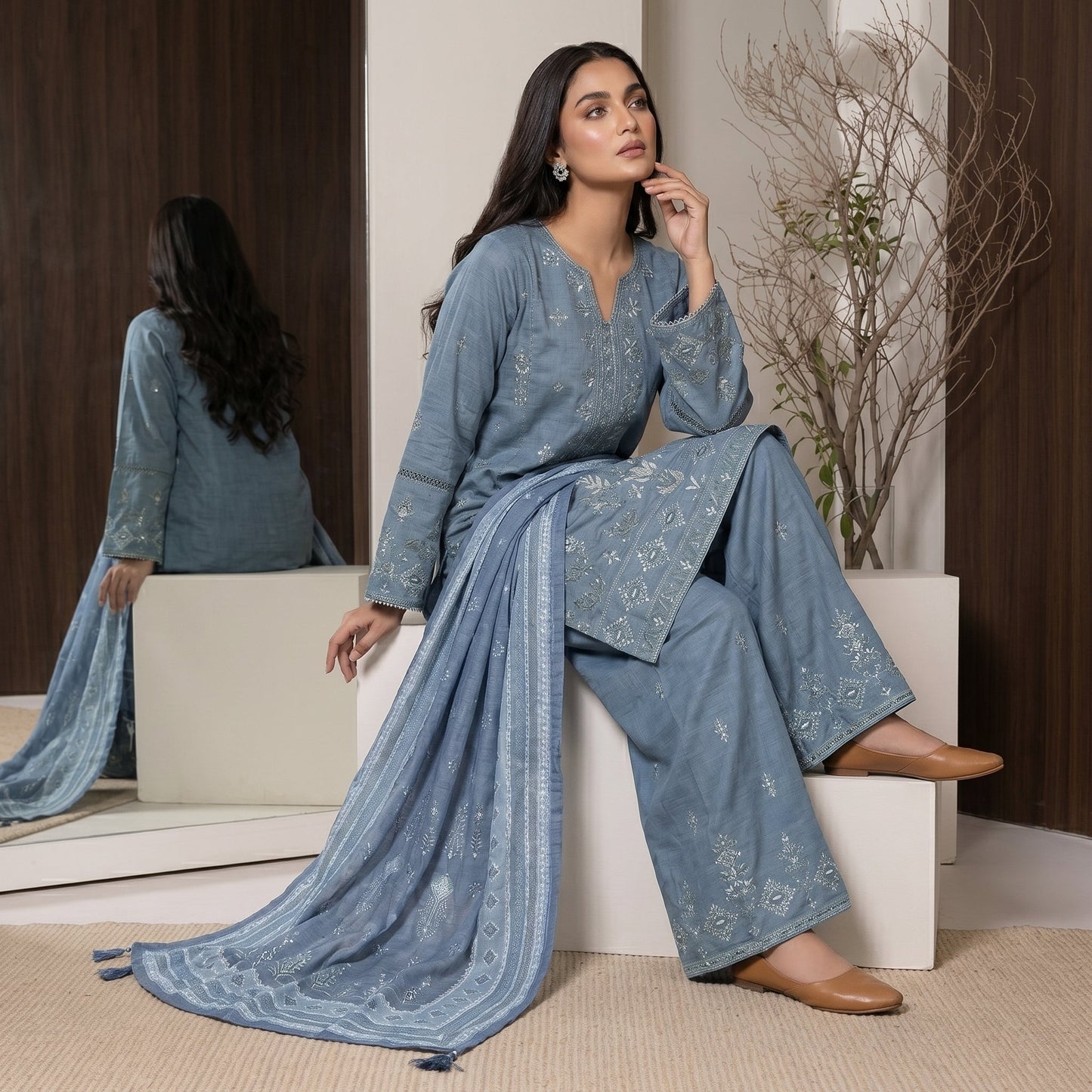 3 Piece Unstitched Embroidered Lawn Suit