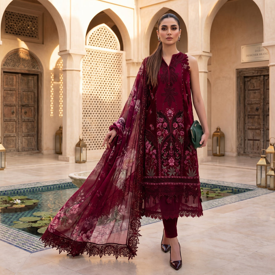 3 Piece Unstitched Embroidered Lawn Suit