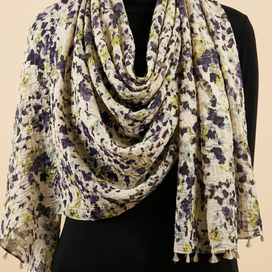 Ivory Floral Crinkle Stole