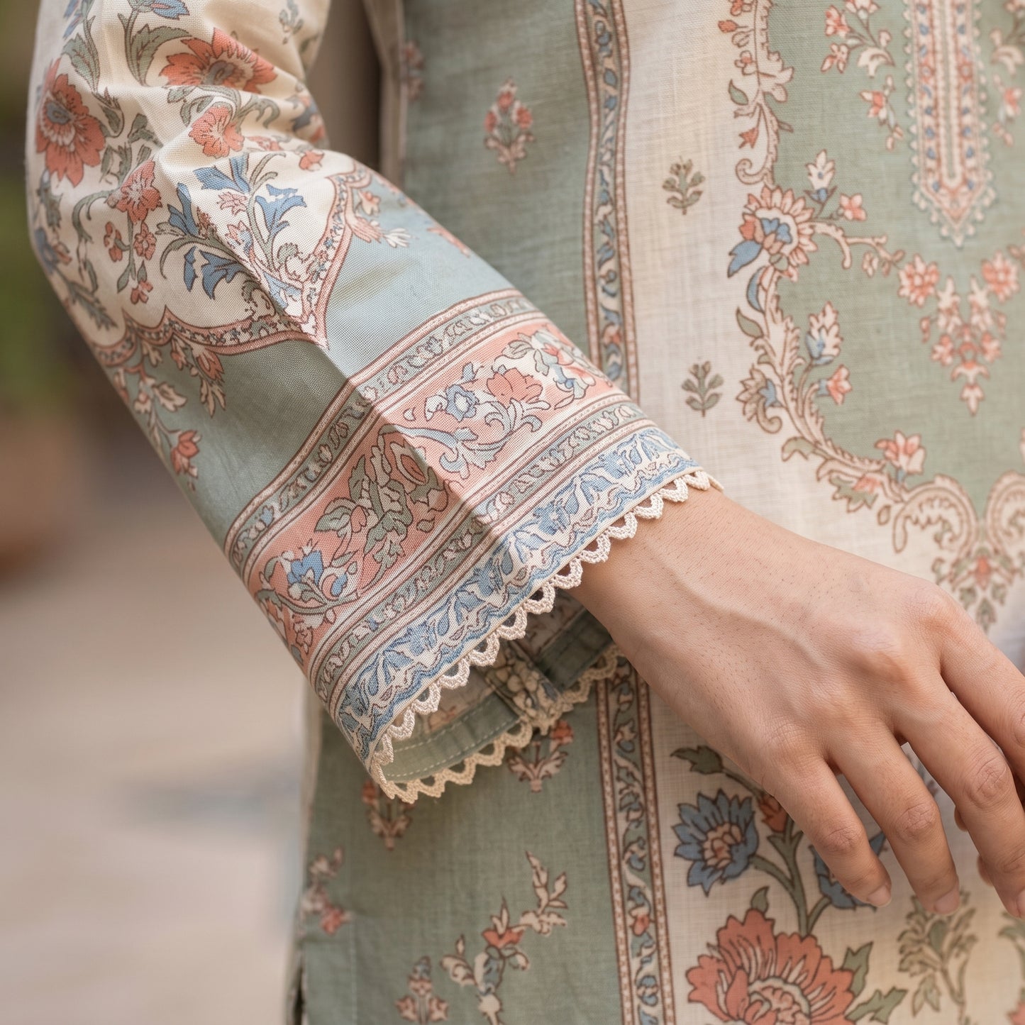 3 Piece Printed Unstitched Lawn Suit – Sage Green Floral | Premium Summer Collection