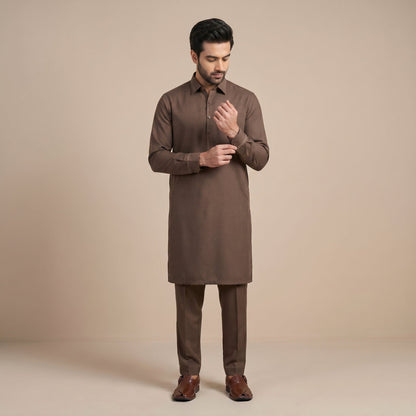 BROWN SEMI-FORMAL KAMEEZ SHALWAR