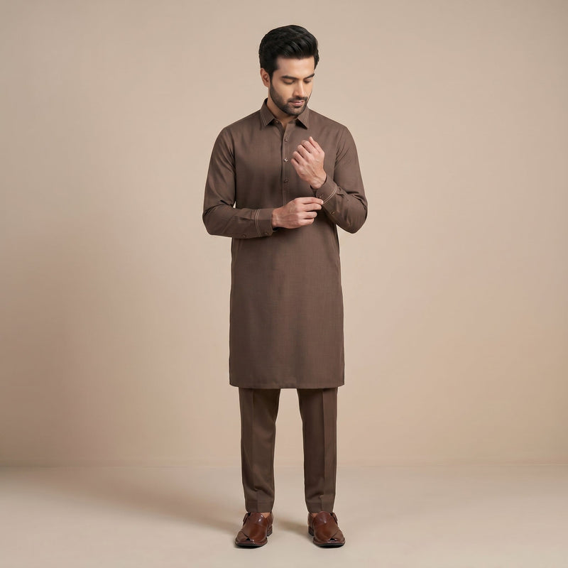 BROWN SEMI-FORMAL KAMEEZ SHALWAR