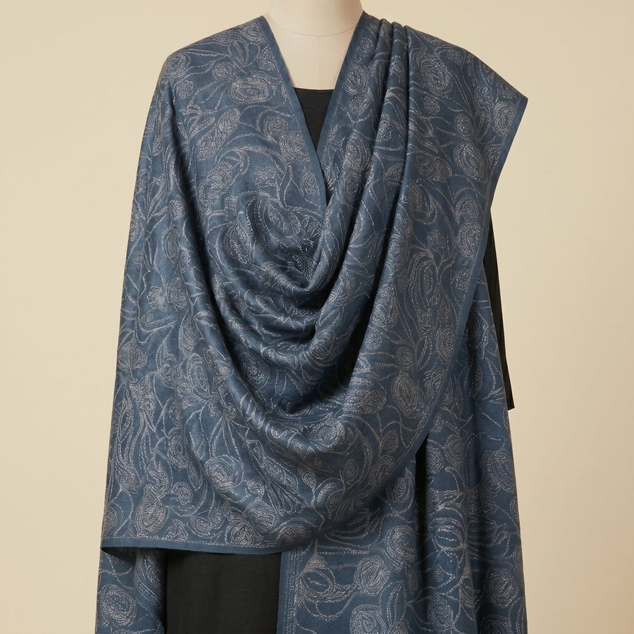 Steel Blue Floral Jacquard Stole