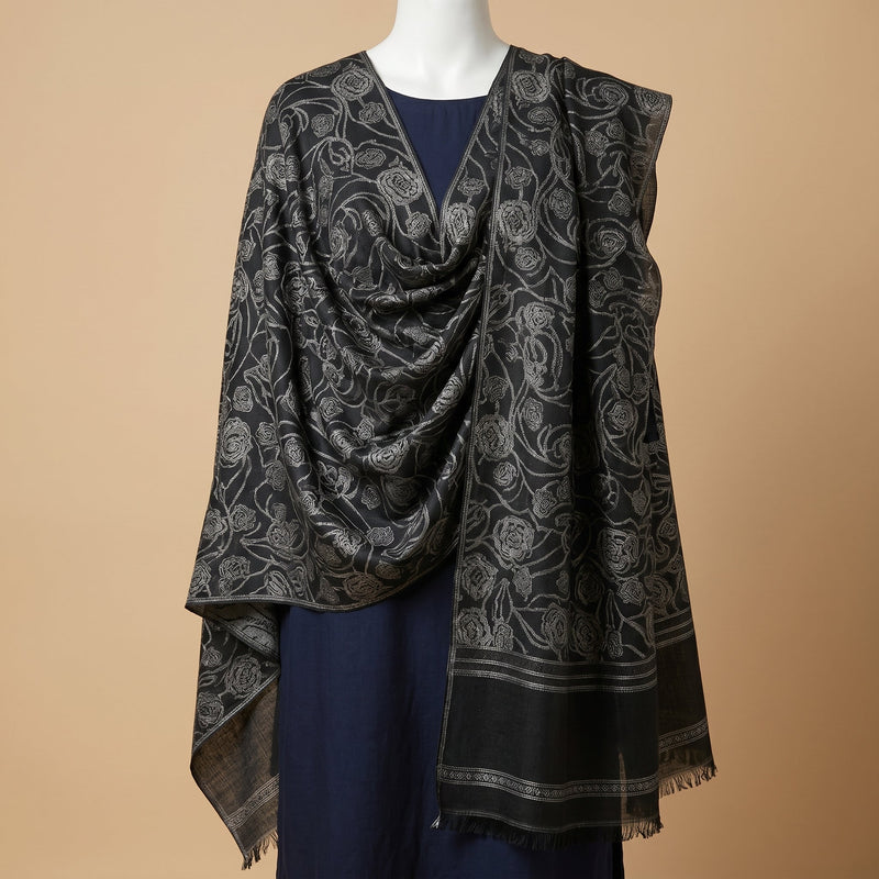 Black Floral Jacquard Stole
