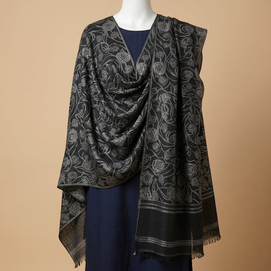 Black Floral Jacquard Stole