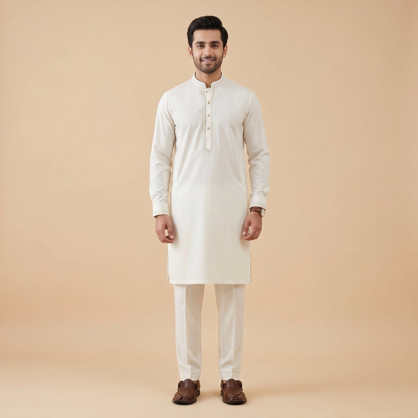 APPLE WHITE SEMI-FORMAL KAMEEZ SHALWAR