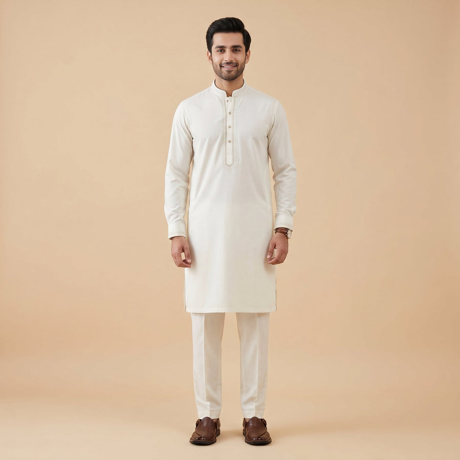 APPLE WHITE SEMI-FORMAL KAMEEZ SHALWAR