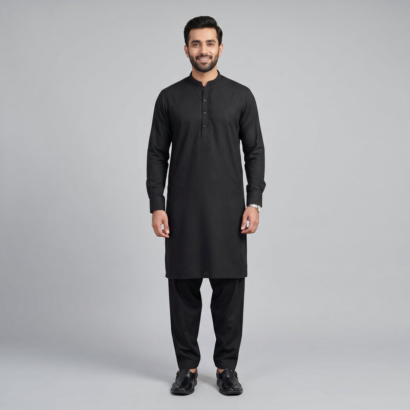 BLACK SEMI-FORMAL KAMEEZ SHALWAR
