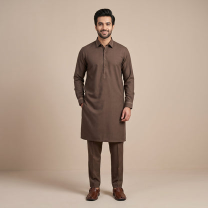 BROWN SEMI-FORMAL KAMEEZ SHALWAR