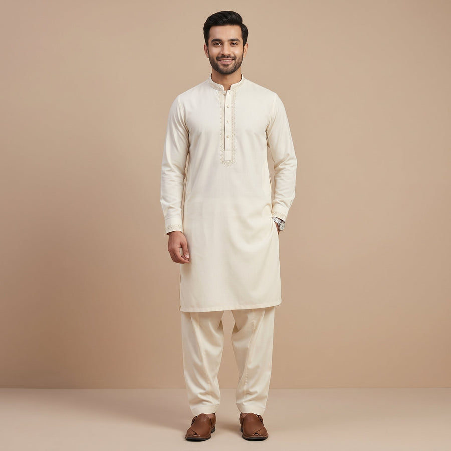 Cream SEMI-FORMAL KAMEEZ SHALWAR