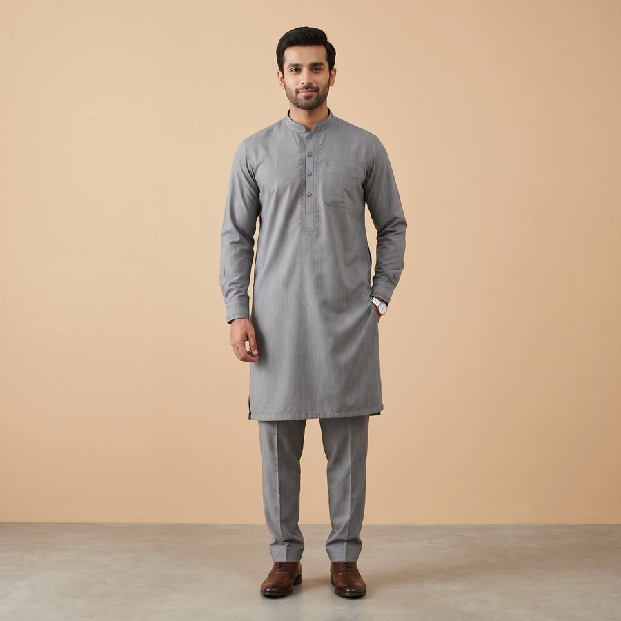 GREY SEMI-FORMAL KAMEEZ SHALWAR