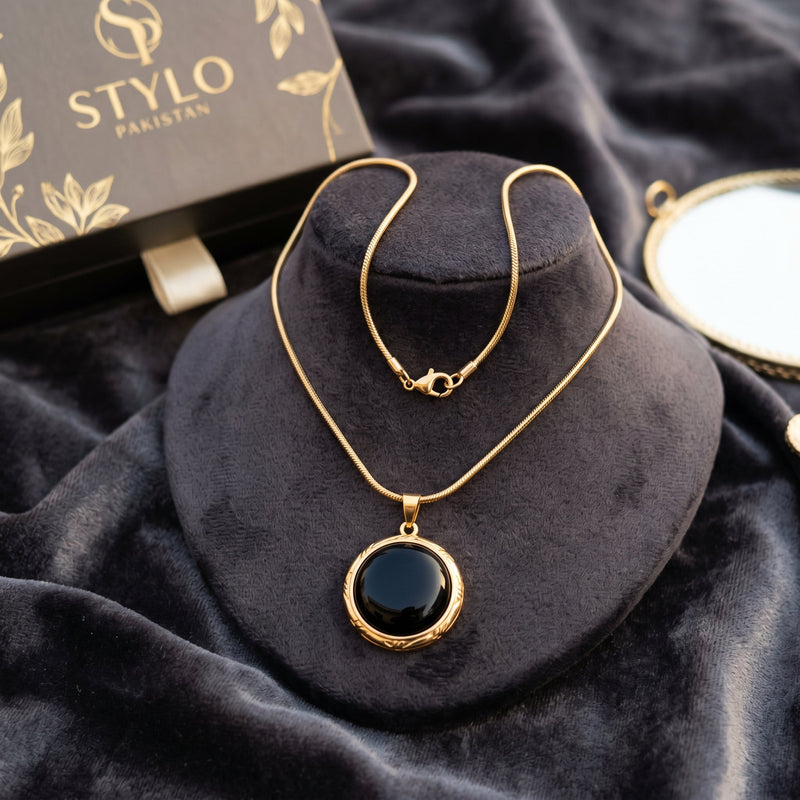 Golden Snake chain black round Pendant for girls and women