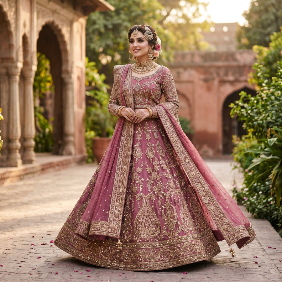 Mauve Pink Bridal Lehenga