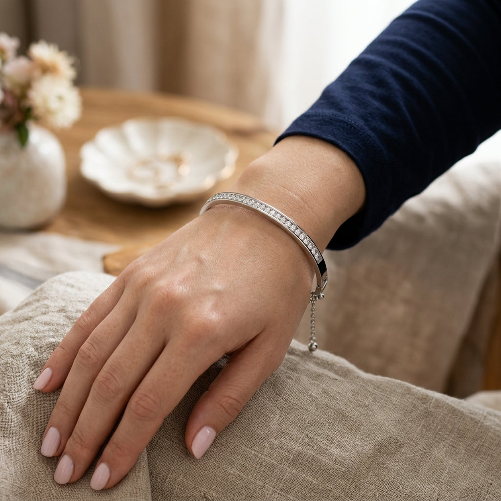 Stainless Steel Bangle bracelet daimond stone